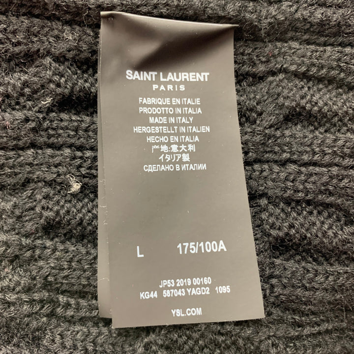 SAINT LAURENT Size L Black White Color Block Wool Hooded Cardigan