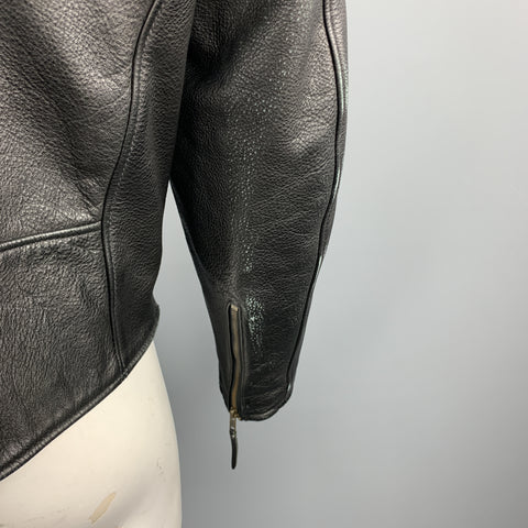 LEATHER MAN Size 46 Black Leather Tab Collar Zip Biker Jacket