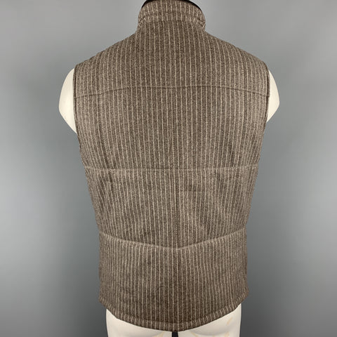 ERMENEGILDO ZEGNA L Taupe Pinstripe Leather Trimmed Reversible Vest