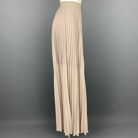 BCBGMAXAZRIA Size S Ivory Polyester Pleated Maxi Skirt