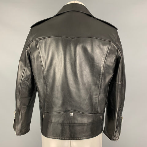 SAINT LAURENT Size 46 Black Leather Motorcycle Jacket