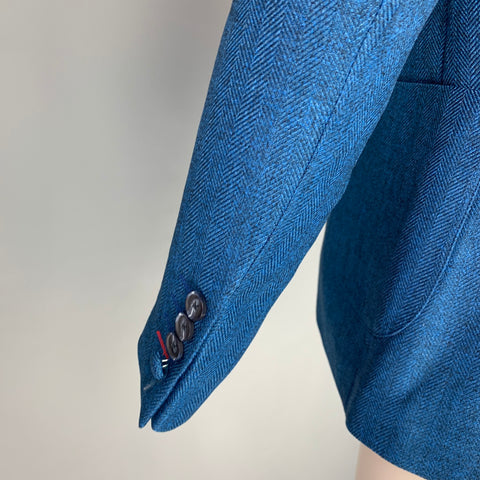 DEITX & CO. Size 38 Blue Herringbone Polyester Notch Lapel Sport Coat