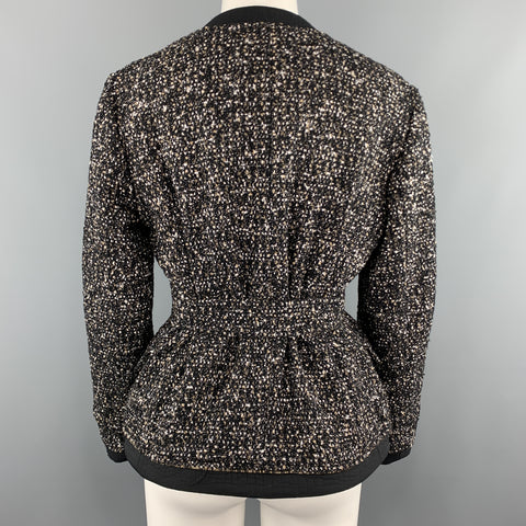 YVES SAINT LAURENT Size M Black Tweed Ziper Trim Collarless Jacket