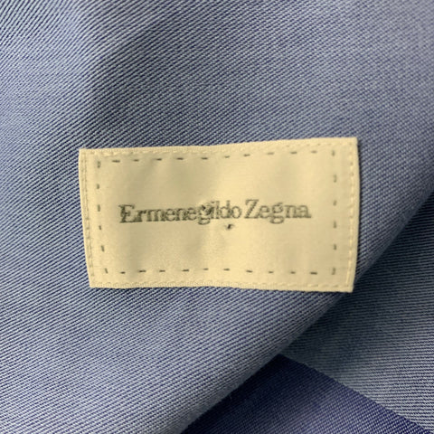 ERMENEGILDO ZEGNA Size XL Blue Solid Cotton Button Down Long Sleeve Shirt