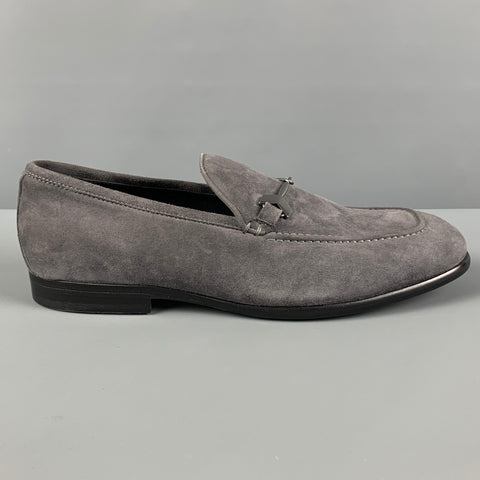 JIMMY CHOO Size 8 Grey Suede Horsebit Loafers
