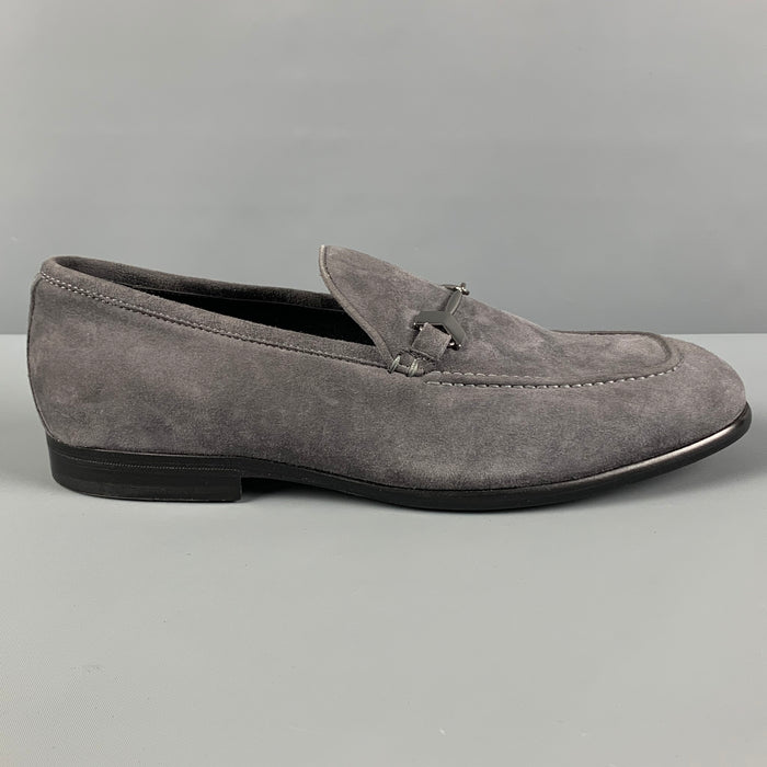 JIMMY CHOO Size 8 Grey Suede Horsebit Loafers