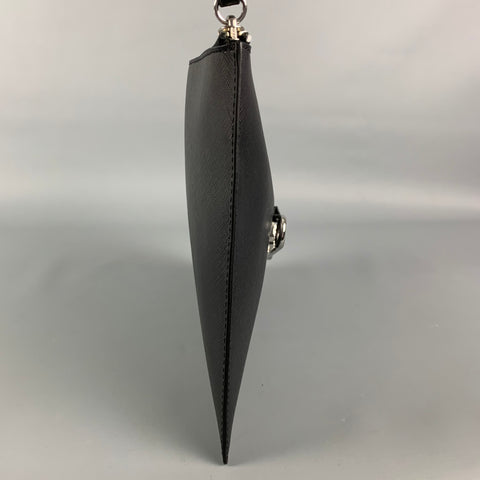 VERSUS by GIANNI VERSACE Black Leather Safety Pin Wristlet Bag
