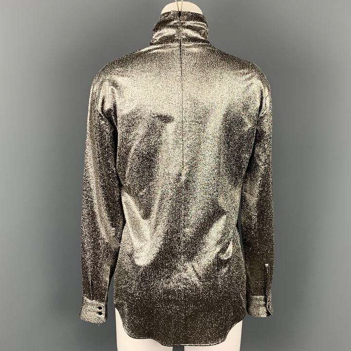 CEDRIC CHARLIER Size 4 Silver Metallic Silk / Polyester Dress Top