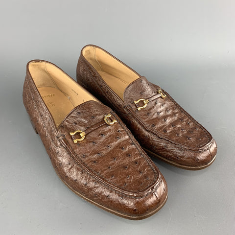 GRAVATI Talla 7.5 Mocasines Horsebit de piel de avestruz marrón