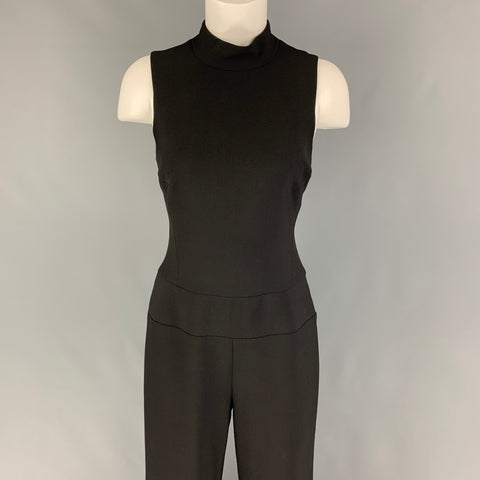 NICOLE MILLER Size 8 Black Polyester Blend Wide Leg Jumpsuit