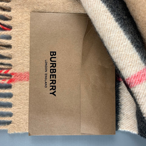 BURBERRY Beige Black Plaid Cashmere Scarf