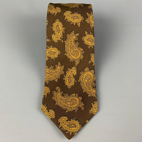 KITON Brown Mustard Paisley Silk Tie