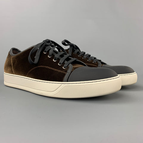 LANVIN Size 11 Brown & Black Color Block Velvet Cap Toe Sneakers
