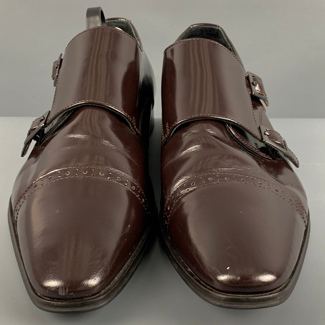 VERSACE COLLECTION Size 10 Brown Patent Leather Double Monk Strap Loafers