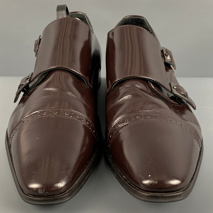 VERSACE COLLECTION Size 10 Brown Patent Leather Double Monk Strap Loafers