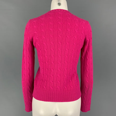 RALPH LAUREN Black Label Size M Raspberry Cashmere Cable Knit Crew-Neck Sweater