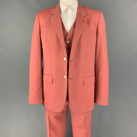 MARC JACOBS Size 44 Salmon Wool Notch Lapel 3 Piece Suit
