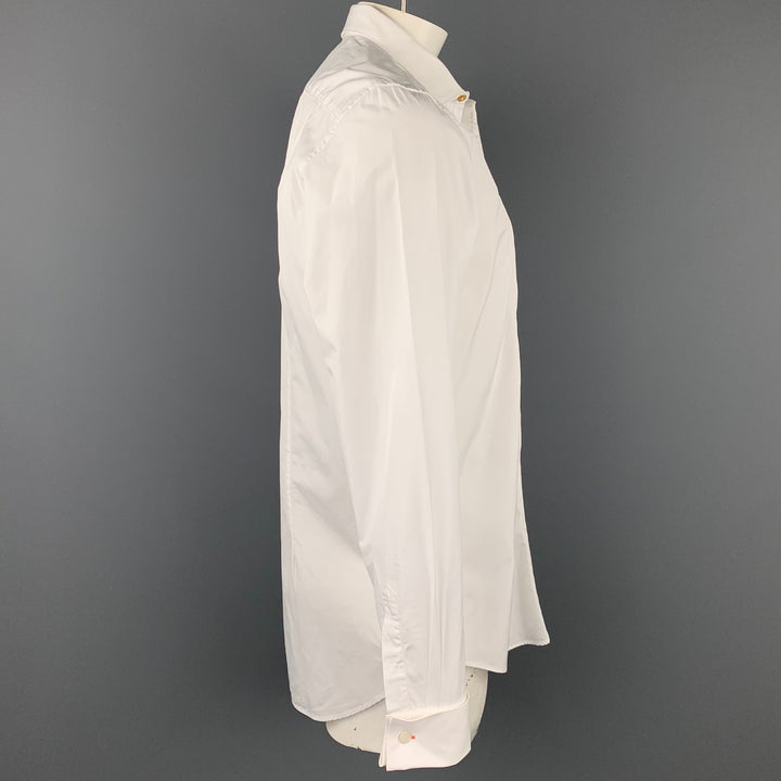 PAUL SMITH Size XL White Cotton Tuxedo Long Sleeve Shirt