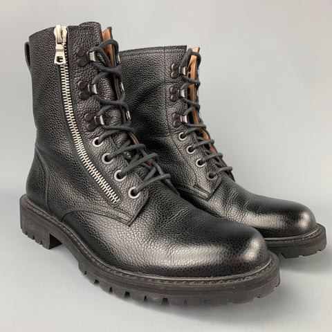 DRIES VAN NOTEN Size 9.5 Black Pebble Grain Leather Ankle Boots