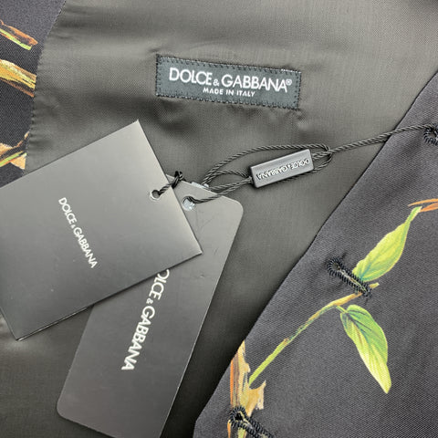 DOLCE &amp; GABBANA Taille 46 Gilet boutonné en soie imprimé oiseau noir