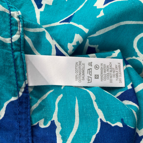 PAUL SMITH Size L Blue & Aqua Print Cotton Camp Short Sleeve Shirt