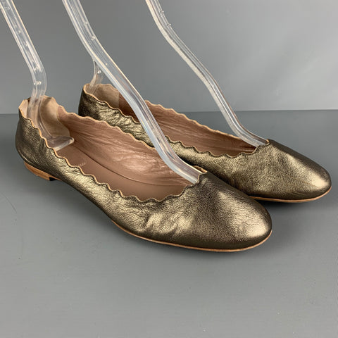 CHLOE Size 8.5 Gold Leather Solid Ballet Flats