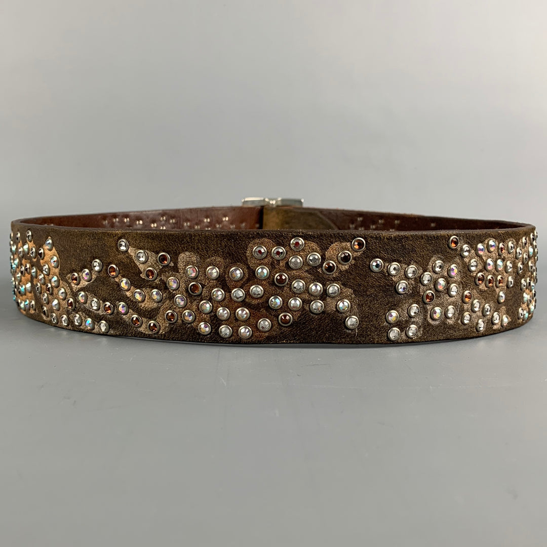 NOT LISTED Waist Size 34 Brown & Gold Studded Suede Rhinestones Belt