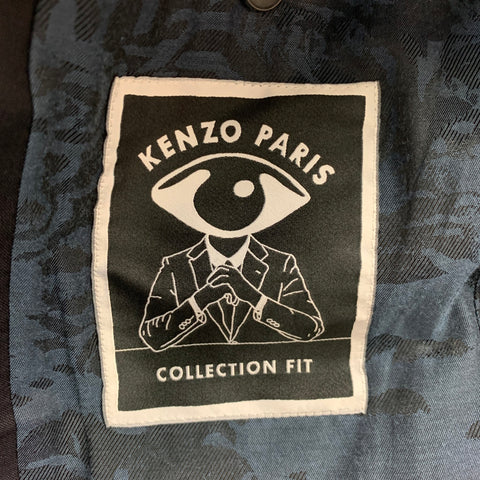 KENZO Size 38 Navy Blue Color Block Wool Mohair Notch Lapel Suit