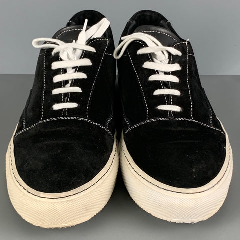 COMMON PROJECTS Size 11 Black Stitched Suede Low Top Sneakers