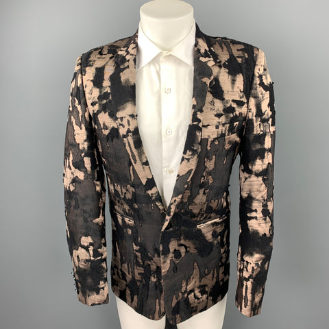 PAUL SMITH Size 38 Black & Taupe Jacquard Wool Blend Notch Lapel Sport Coat