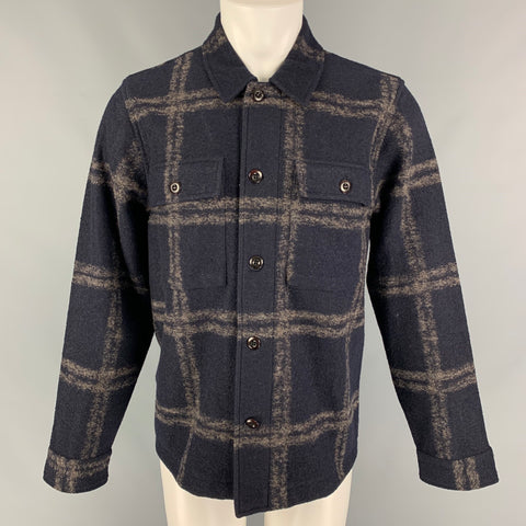 TODD SNYDER Size S Navy Grey Plaid Wool Blend Long Sleeve Shirt