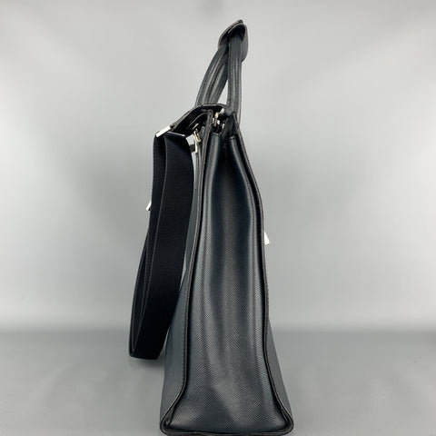 SERAPIAN Textured Navy Leather Top Handles Satchel Tote