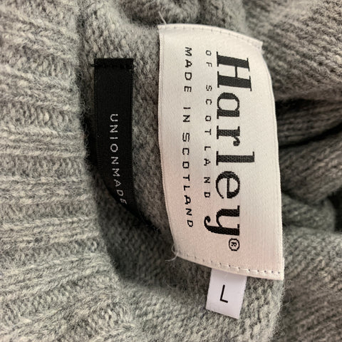 HARLEY Size L Grey Knitted Wool Turtleneck Sweater