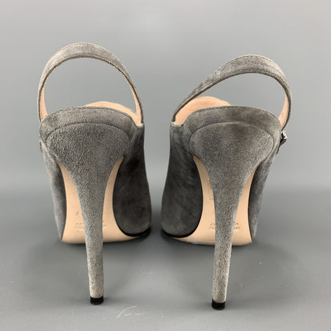 MIU MIU Size 7.5 Grey Suede Sling Back Mule Booties