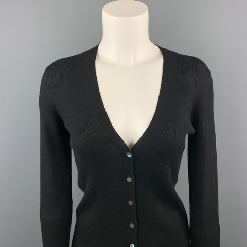 TSE Size S Black Knitted Ribbed Cashmere / Silk Buttoned Cardigan