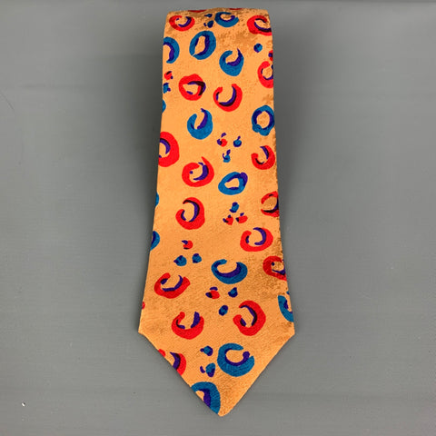 UNGARO Gold & Red Animal Print Silk Tie