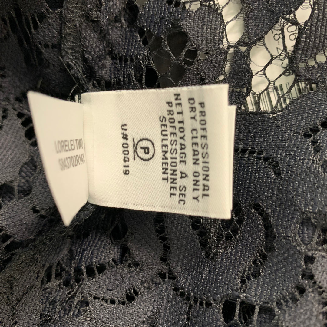 DIANE VON FURSTENBERG Size XL Black Nylon Lace Open Collar Shirt