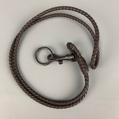 BOTTEGA VENETA Brown Woven Leather Key Ring