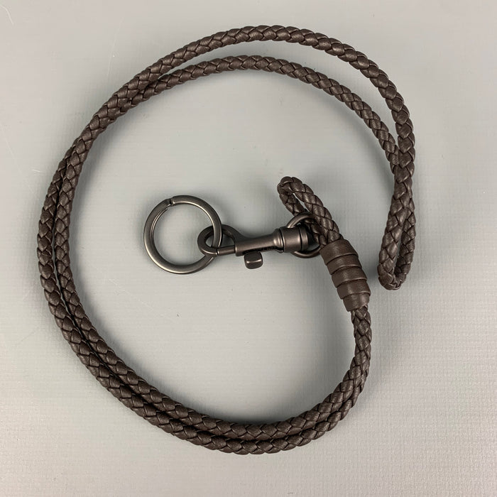 BOTTEGA VENETA Brown Woven Leather Key Ring