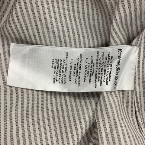 ERMENEGILDO ZEGNA Trofeo Size XXL White & Taupe Stripe Cotton Long Sleeve Shirt