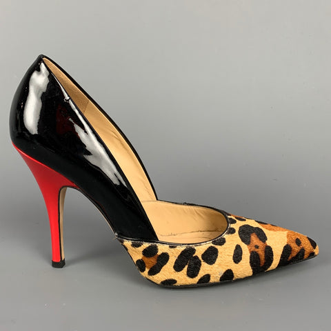 KATE SPADE Talla 6 Zapatos de tacón de pelo de becerro con estampado de leopardo y charol negro