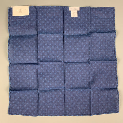 BRUNELLO CUCINELLI Navy Blue Circles Linen / Cotton Pocket Square