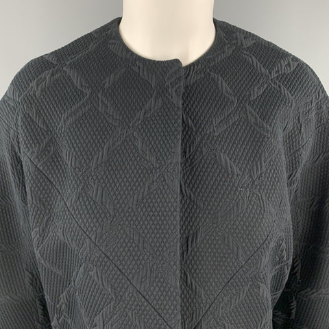 BALENCIAGA Size 4 Black Jacquard Cropped Collarless Jacket