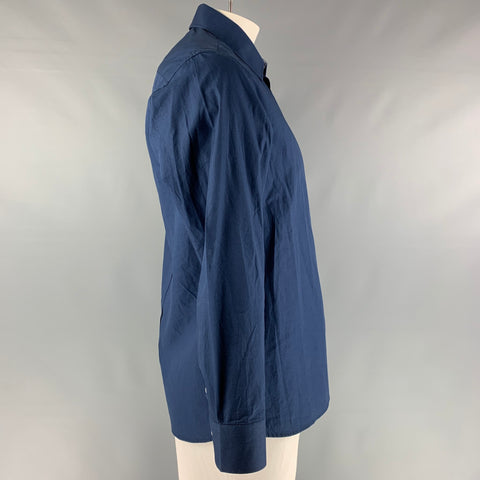 ATELIER Size XXL Navy Solid Cotton Button Up Long Sleeve Shirt