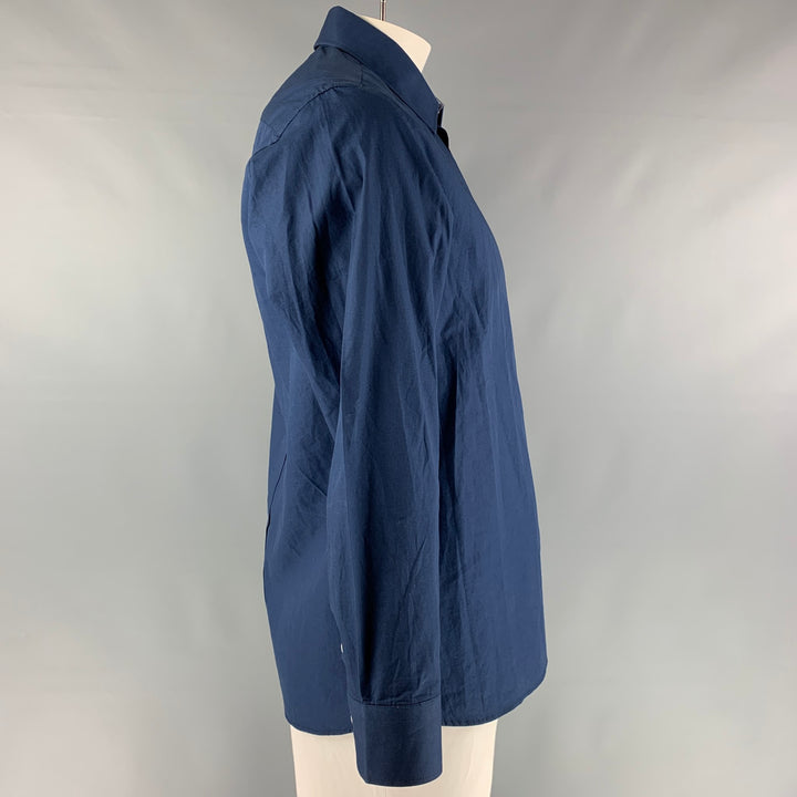ATELIER Size XXL Navy Solid Cotton Button Up Long Sleeve Shirt