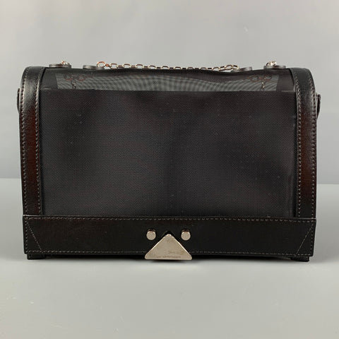 EMPORIO ARMANI Black Silver Mesh Leather Nylon Handbag