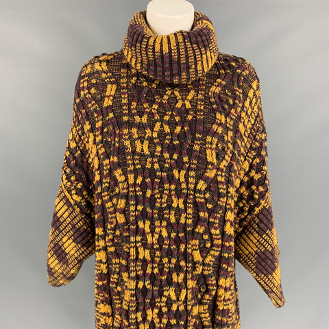 M MISSONI Size M Gold & Purple Knitted Wool Blend Oversized Turtleneck Sweater