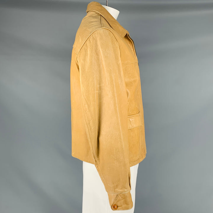 RRL by RALPH LAUREN Size L Tan Distressed Leather Zip Up Jacket