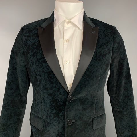 PS by PAUL SMITH Size 38 Black & Navy Spotted Cotton Velvet Peak Lapel Sport Coat