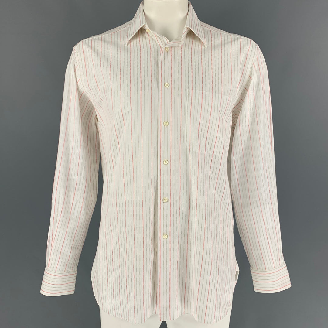 ERMENEGILDO ZEGNA Taille L Chemise à manches longues en coton à rayures orange blanc